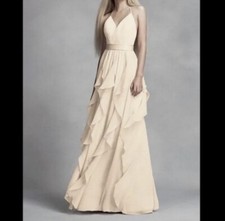 NEW VERA WANG Chiffon Dress Cascading Skirt Champagne Wedding Gown Size 6 NWT