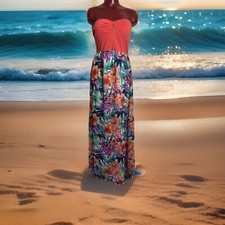 NEW LOVE CHESLEY FLORAL CORAL SIZE L LARGE - STRAPLESS DRESS