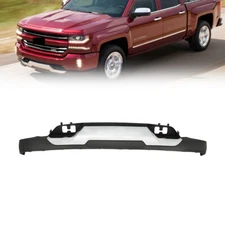 Front Bumper Valance + Chrome Skid Plate For 2016-2018 Chevrolet Silverado 1500