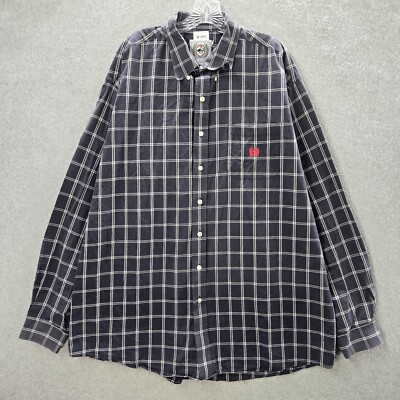 Cinch Men Button Up Shirt 2XL Blue Window Pane Check Logo Pockets Long Sleeve