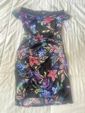 GUESS Short Dress Mini Sleeveless Black Floral Stretchy Small Retail $89.00 NWT