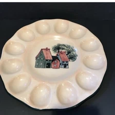 Blue Sky Hand Painted Stoneware Deviled Egg Platter