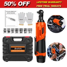 120nm Electric Right Ratchet 3/8” Cordless Driver 90° Angle Wrench 2 Battery