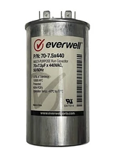 70+7.5µf x 440 VAC MULTI-PURPOSE RUN CAPACITOR, 50/60Hz ROUND TYPE .