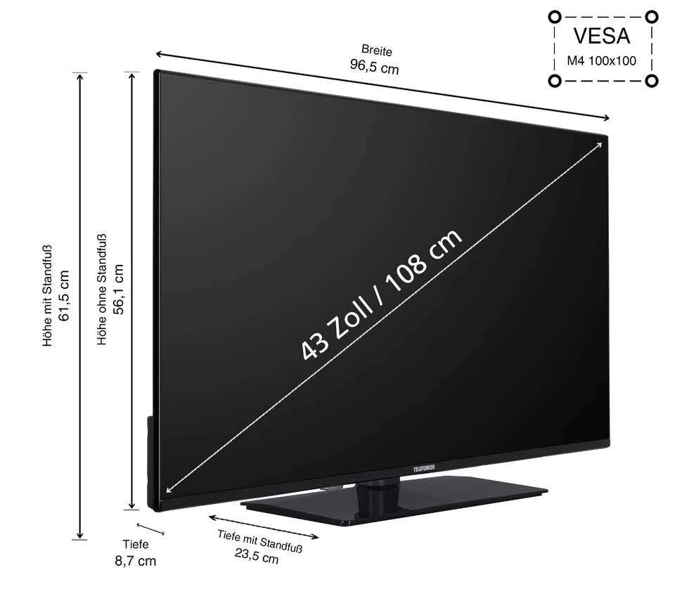 Telefunken 43 Zoll Fernseher VIDAA Smart TV 4K UHD HDR Dolby Vision Dolby Atmos - Bild 3 von 4