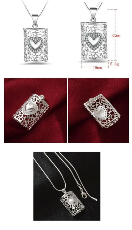 Collana con Pendente a forma di Cuore con Zirconi Traforato Placcato Argento 925 - Immagine 3 di 3