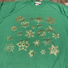 VINTAGE Jerzees Gold Snowflake Crewneck Sweatshirt Green Size XL 80's 90's