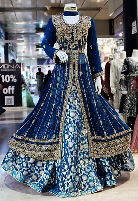 chinese dress ladies Light Blue Chiffon Anarkali Gown  Side-Open Party Wear Formal Dress   Zarveil