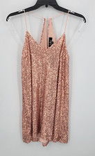 Lulus Dress Womens Small Pink Sequin Sleeveless Racerback Halter Mini Party