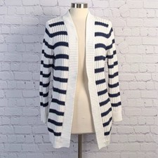 L.L. Bean Sz Large Nautical Cardigan Navy White Stripe Coastal Beach Classic