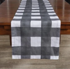 Black Buffalo Check Watercolor Table Runner 15" by 54" - Primitive Farmhouse