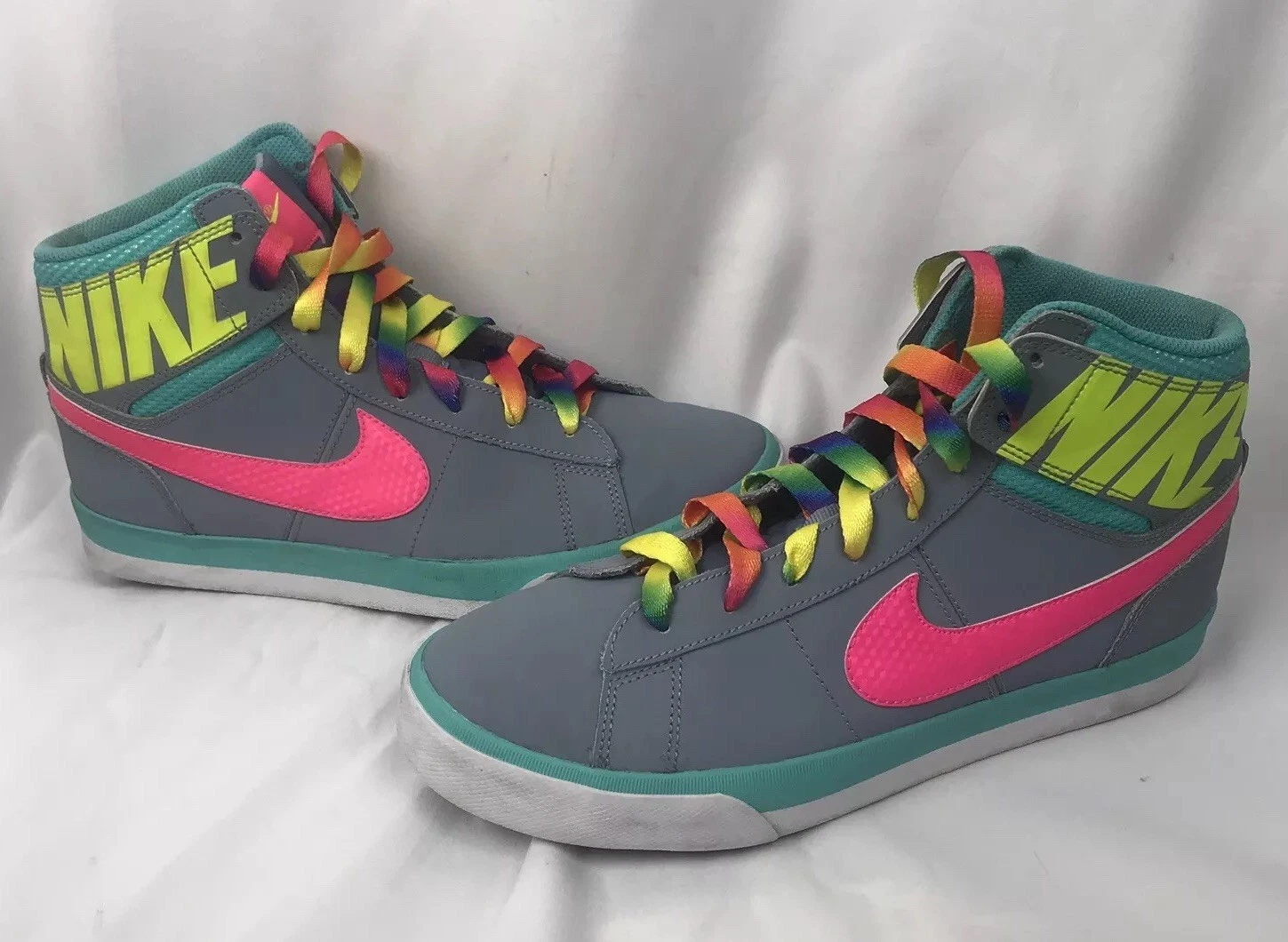 Nike Match Supreme HI Girls Size 6.5Y School Shoes Gray Volt Pink 654239 002