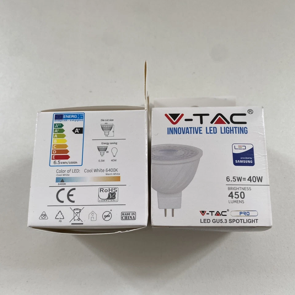 8 X VTAC SPOTLIGHT JOBLOT 6400K COOL WHITE LED GU5.3 450lm SAMSUNG 40W - Image 4 of 4