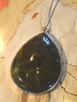 Serpentin Stein halbtransparent an Sterlingsilber 18 Zoll Kette