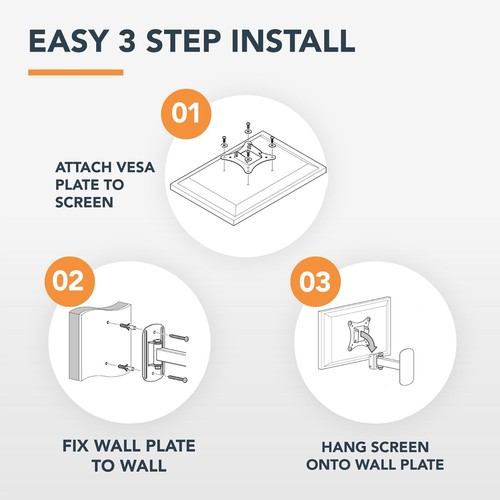 TV or Monitor Wall Mount Bracket White With Arm, Tilt & Swivel up to 32" Screens - Picture 6 of 8