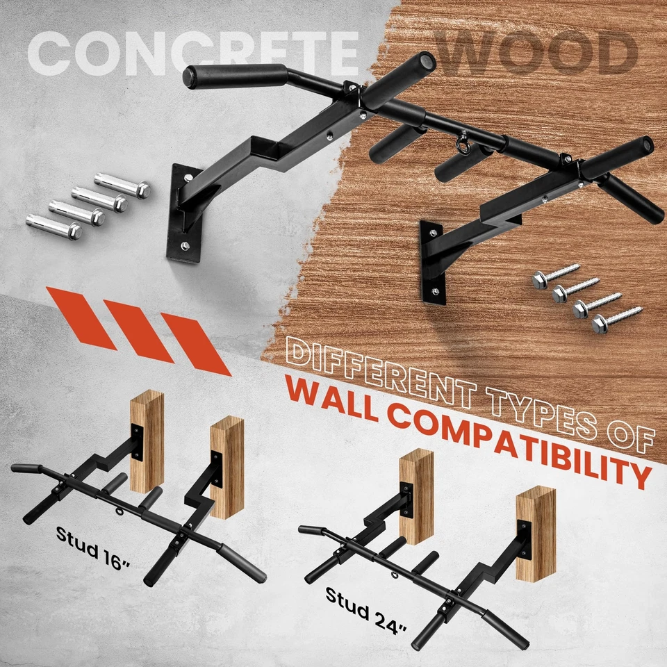 Barra Pull-Up de Montaje en Pared Multi-Grip Yes4All, Perno Reversible de 16 Pulgadas y 24 Pulgadas Foto 2 de 4