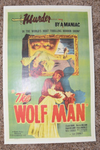 The Wolf Man Murder By A Maniac Poster 19 x 12 1/2
