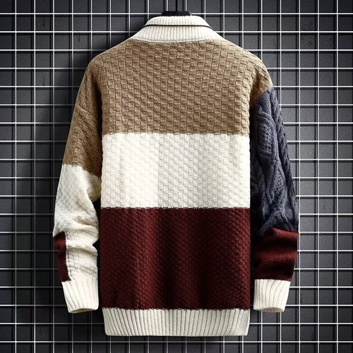 Pull chaud homme patchwork épaissi neuf mode base pull pull - Photo 4/15