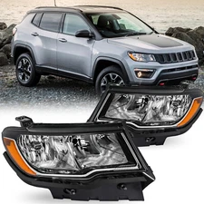 For 2017-2021 Jeep Compass Driver and Passenger Side Halogen Headlight Set LH+RH