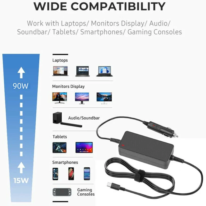 Cargador adaptador USB-C vehículo coche para MacBook Pro DELL Asus Lenovo Acer Samsung Foto 3 de 4