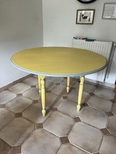 TABLE A VOLETS RONDE 120 Cerusée Jaune Bleue Couleur  Provencale ( Une Fissure )