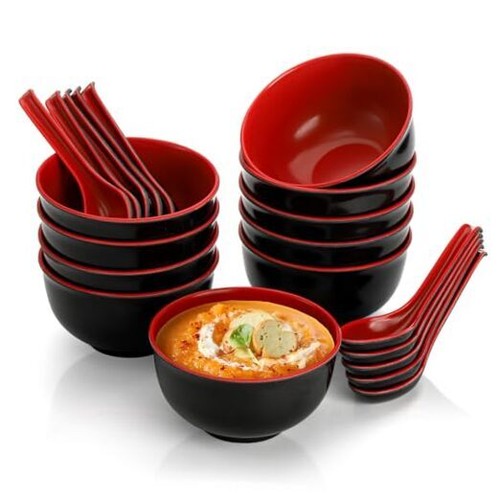 10 Pack Miso Soup Bowl with Spoon, Unbreakable Melamine Noodle Soup Bowls, 16