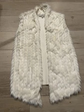 Guess LA Fur Vest Womens Ivory Large Knit Winter White Large