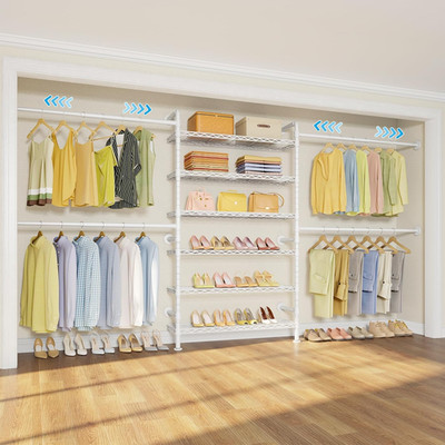 Versatile Wall-Mounted Closet System with Adjustable Shelves & Hanger Rods