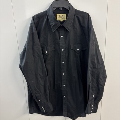 ely cattleman pearl snap shirt men XL black on black stripe design 17.5x35 - A22