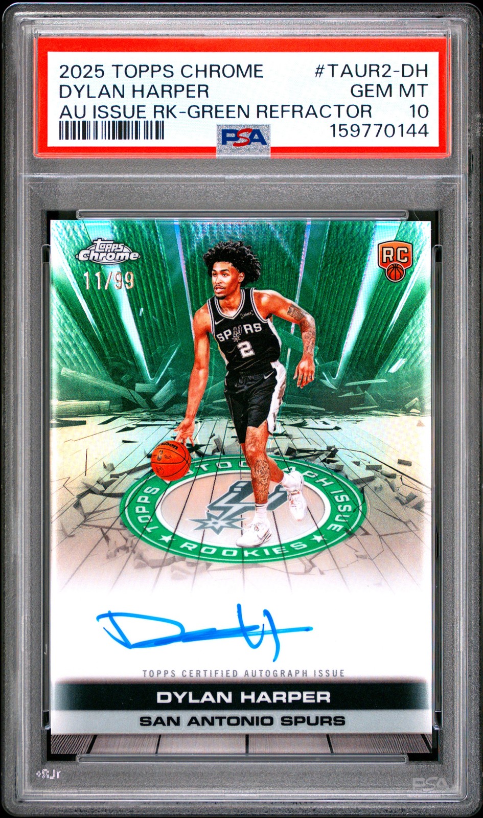 2025 TOPPS CHROME AUTO ISSUE ROOKIES GREEN REFRACTOR DYLAN HARPER RC /99 PSA 10