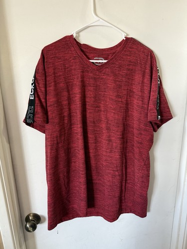Ecko Unltd Men's V-neck T-Shirt Red Marbled Size 2X Logo On Shoulder Down Arms - Picture 1 of 7