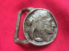 Trinity Buckle Company 1970s Native American Indian Head Belt Buckle Solid Brass