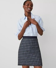 NEW $119 Ann Taylor denim houndstooth fringe trim tweed skirt sz 8