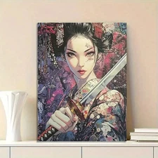 Geisha Woman Face Framed Canvas Stretched Ready to Hang 50x40 Home decor Gift