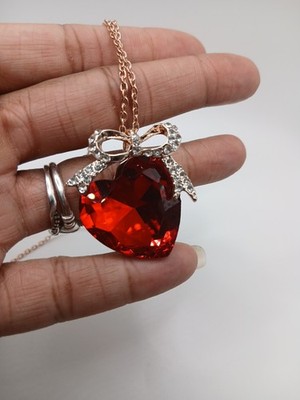 Ruby Red Heart Rhinestone Necklace Set