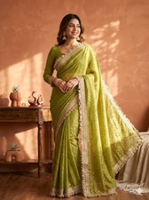 SARI INDIAN PAKISTANI WEDDING SAREE BLOUSE NEW DESIGNER BOLLYWOOD PARTY WEAR