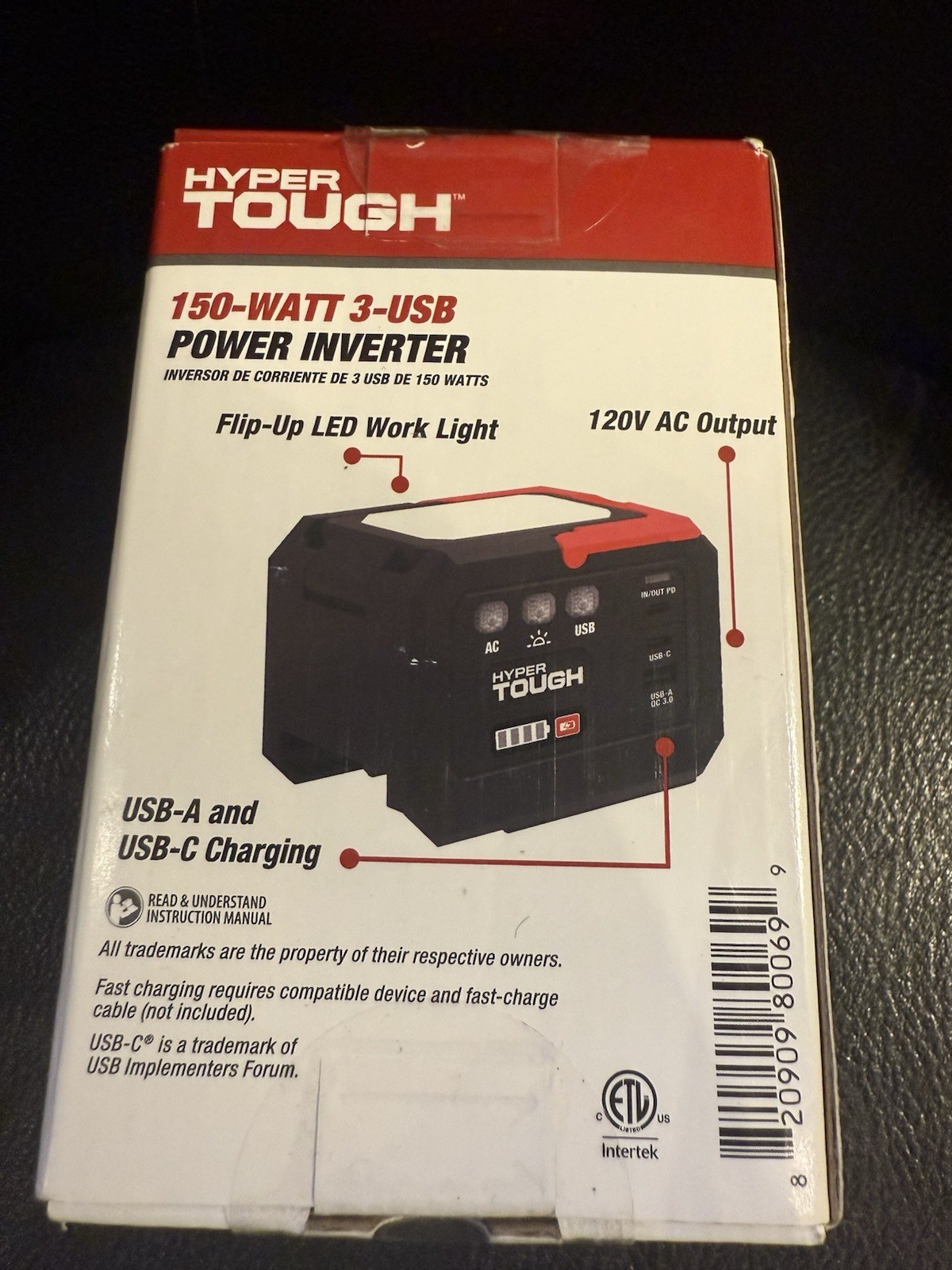 Hyper Tough 150-Watt Power Inverter 3 USB A & C Ports Work Light (Tool Only)