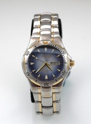 Armitron Herren Uhr Silber Gold Edelstahl 50m Batterie Tag Datum Blau Quarz