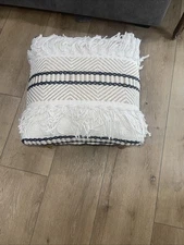 Boho Small Round Sewing Stool Footstool Solid Oak Wood Cabriole Legs White Gold