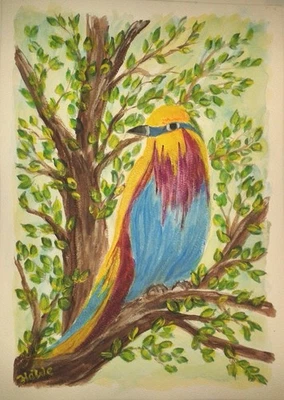 Original Gemälde Aquarell Vogel "Bienenfresser" in A4-Größe Unikat signiert - Bild 1 von 2