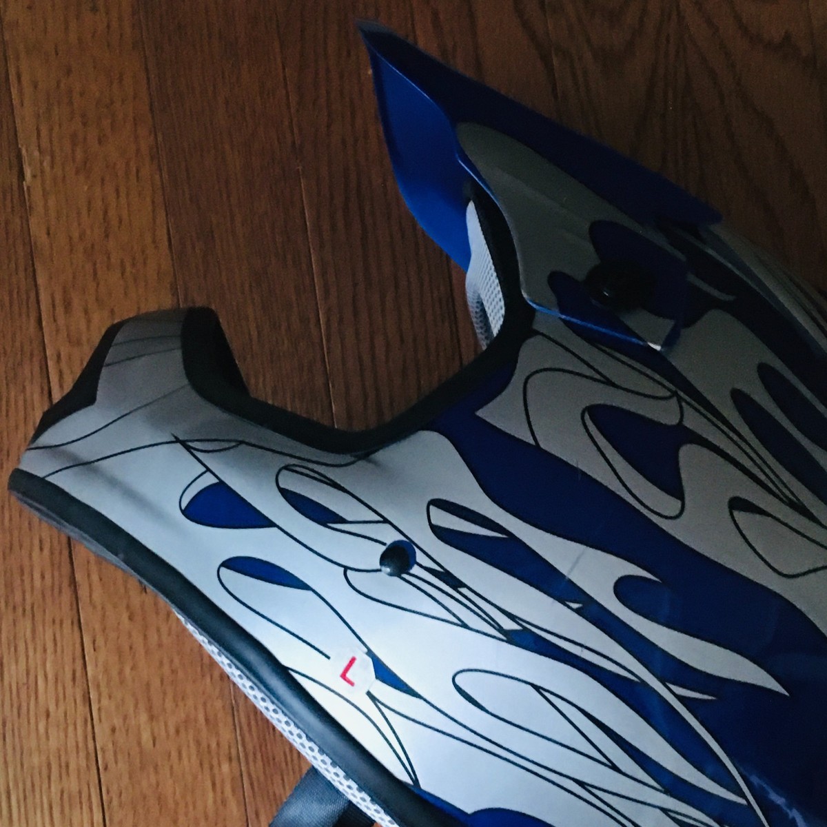 Blue Full Face Motorcycle Helmet w/ Silver Flames Size L w/ DOT