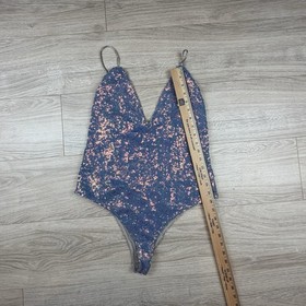 For Love And Lemons Skivvies Opal Low Plunge High Cut Sequin Bodysuit Size L  