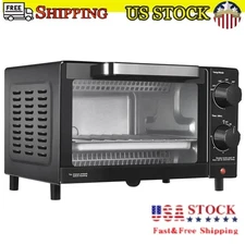 4 Slice Countertop Toaster Oven with 3 Settings Baking Rack and Pan Black New