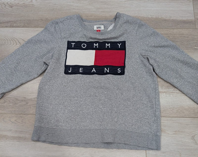 VTG Tommy Jeans Sweatshirt Mens Small Crewneck Pullover Spell Out Flag Y2K Retro
