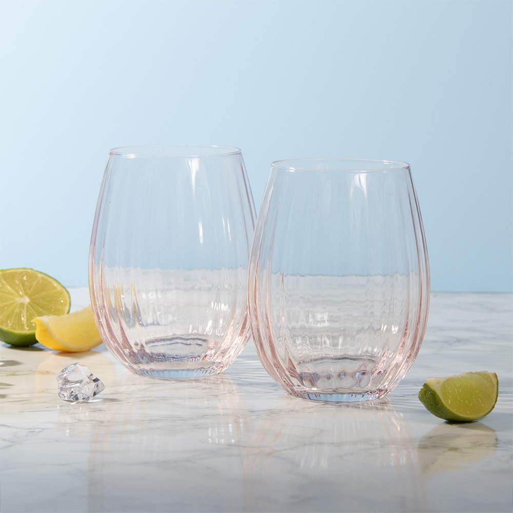 Stemless Glasses Pink Set of 2 Decor Gift Collectible Display Novelty Accessory