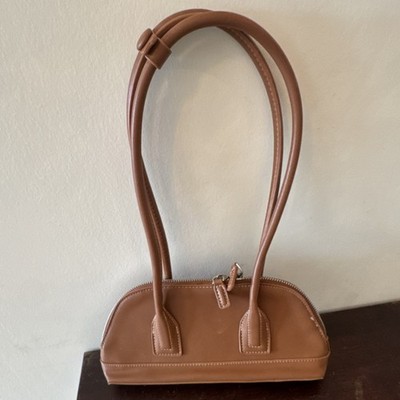 ZARA Brown Leather Top Handle Bag Double Handles Zipper Accent Solid