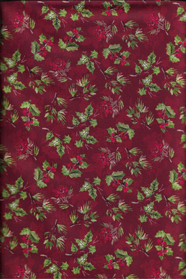 100% cotton Christmas Fabric ''Holly Berries'' by MDG Fabric