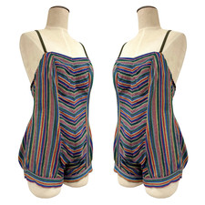 Vintage 1940s Rainbow Knit Striped Swim Pinup Playsuit