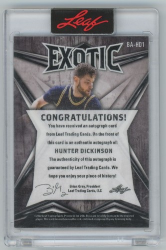 2022-23 Leaf Exotic SKANKESKIN Hunter Dickinson Auto 1/10 #BA-HD1 A41 Case Wear - 第 2/2 張圖片