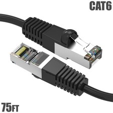 75FT Cat6 RJ45 Ethernet LAN Network SSTP Shielded Patch Cable Copper 26AWG Black